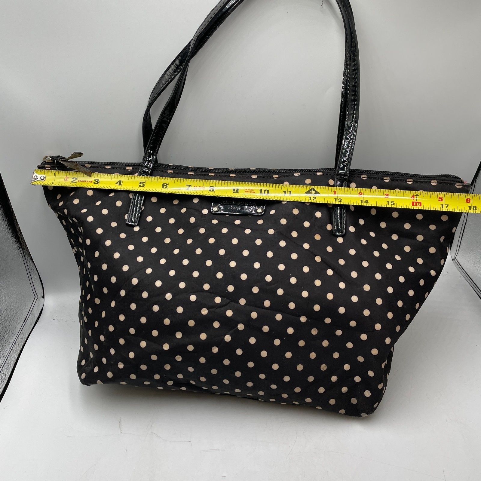 Kate Spade New York Bag Black White Polka Dot Inner Pocket Double Handle Tote