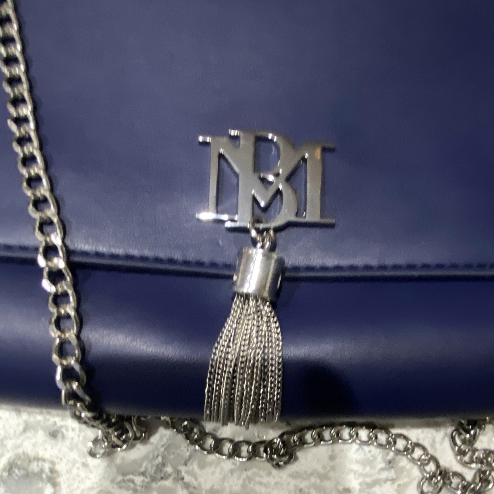 Women’s Blue Flap Shoulder Bag Magnetic Closure Detachable Silver Chain Tassel