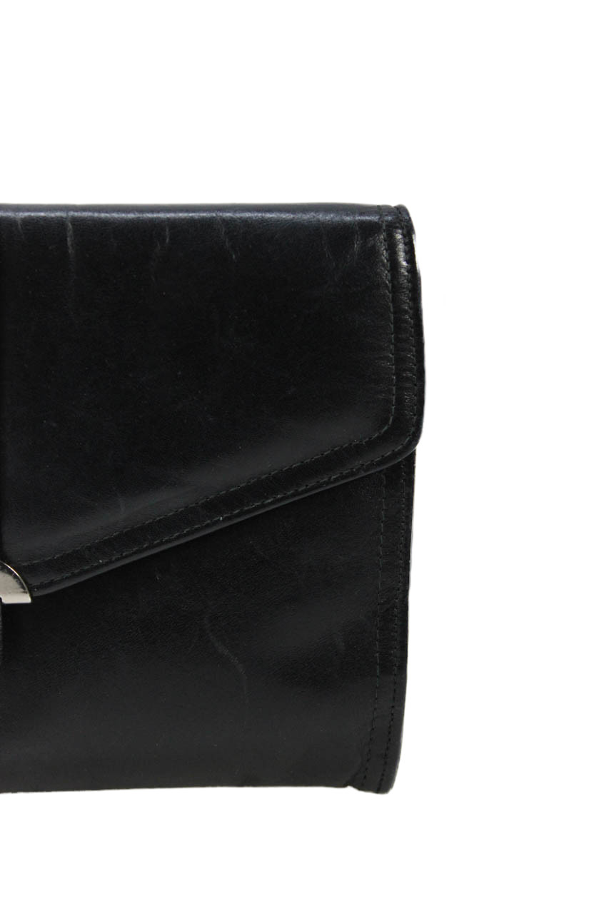 Saks Fifth Avenue Womens Leather Snap Closure Shoulder Handbag Black