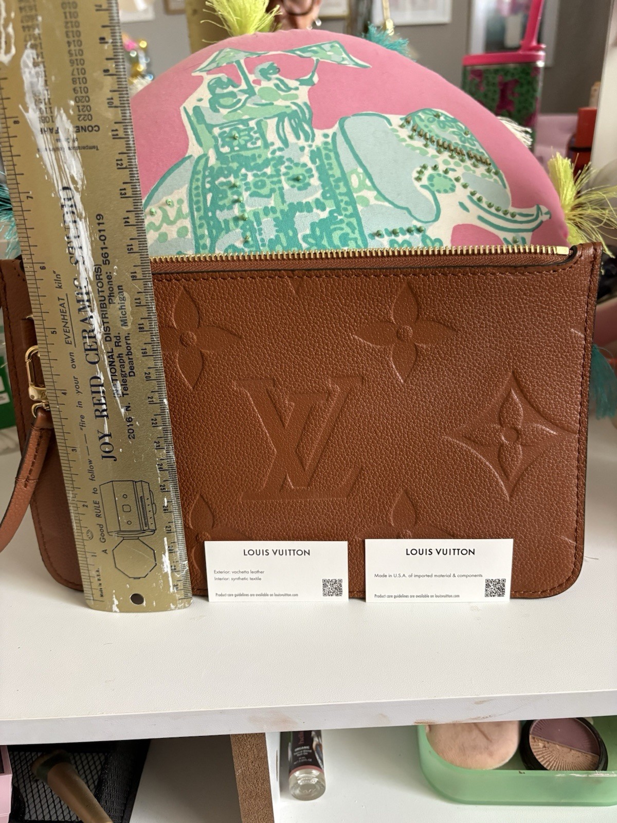 Louis Vuitton Brown Monogram Embossed Small Wristlet Zip Pouch w/ Strap