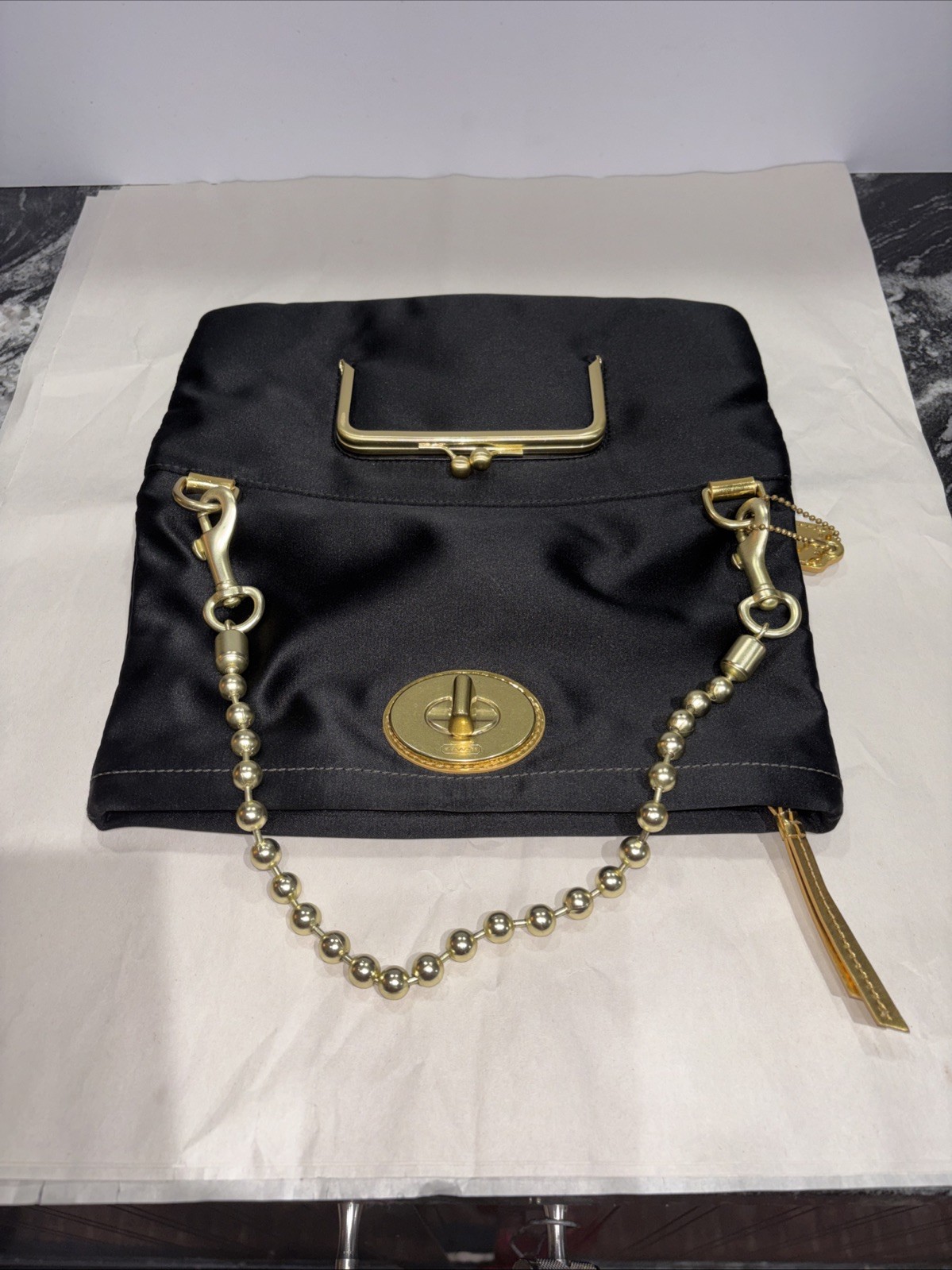 Coach Amanda Satin Fold-Over Flap Clutch Shoulder Bag Handbag Purse 12926. NWT