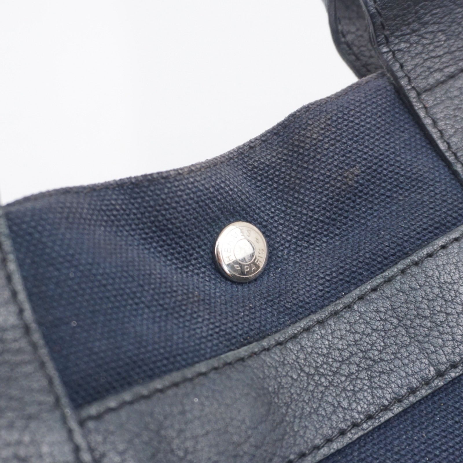 HERMES Sac Harnais MM Tote Handbag Canvas Leather Dark Navy B26H553