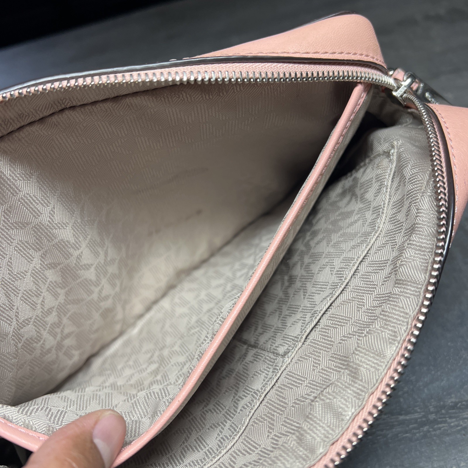 Michael Kors Pink Chevron Crossbody Bag Top Zip Leather Embossed 9.5x2x6.5 in