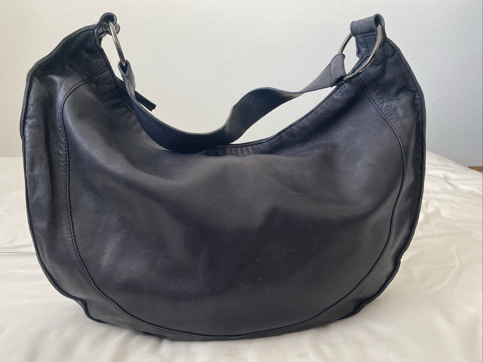 by Anthropologie XL Black Genuine Sheep Leather Hobo Shoulder Bag Boho Slouchy