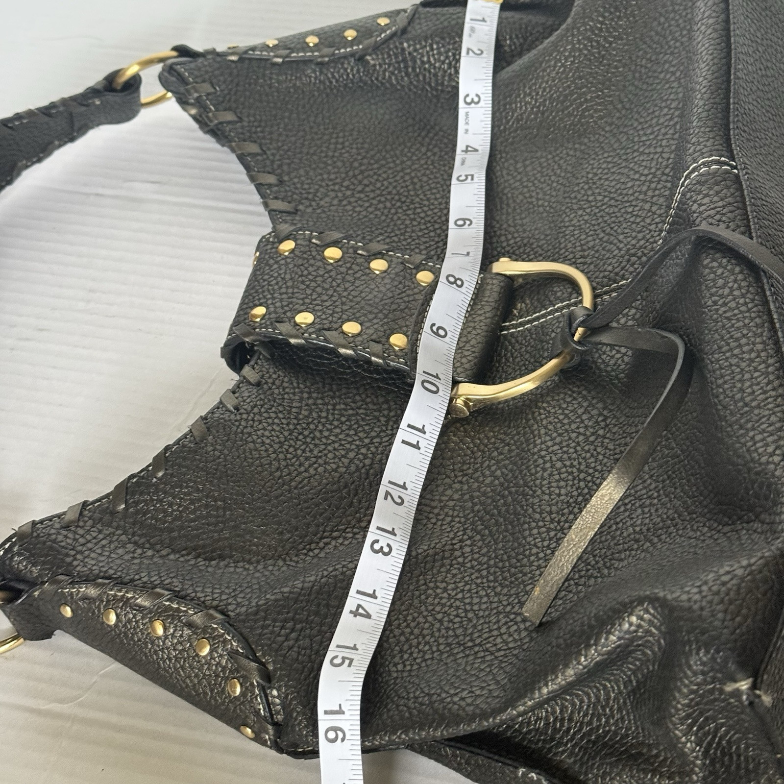 Leather Studded Hobo Shoulder Bag Dark Gray