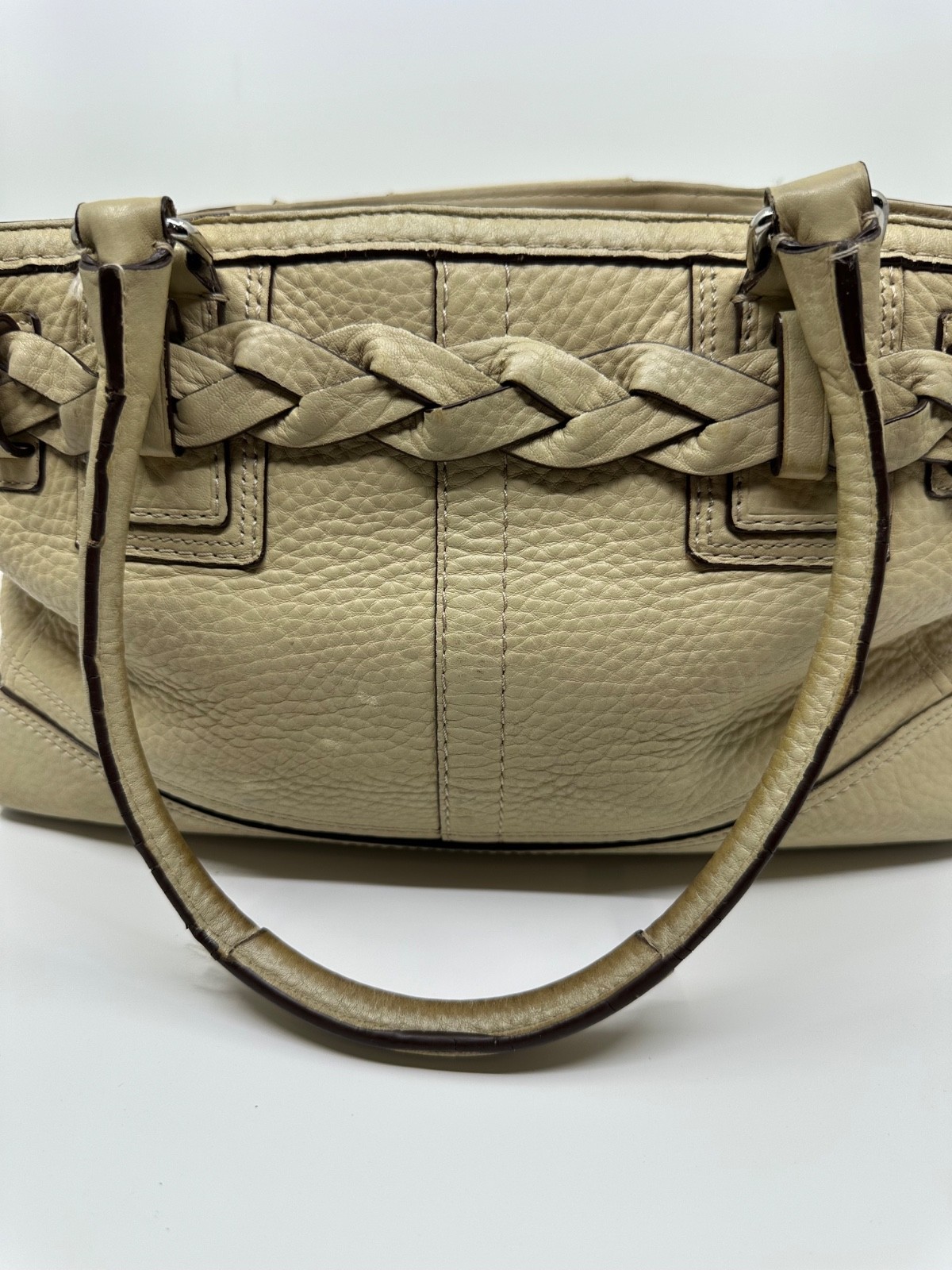 Coach Hampton F13084 Cream Pebbled Leather Braided Carryall Satchel Bag