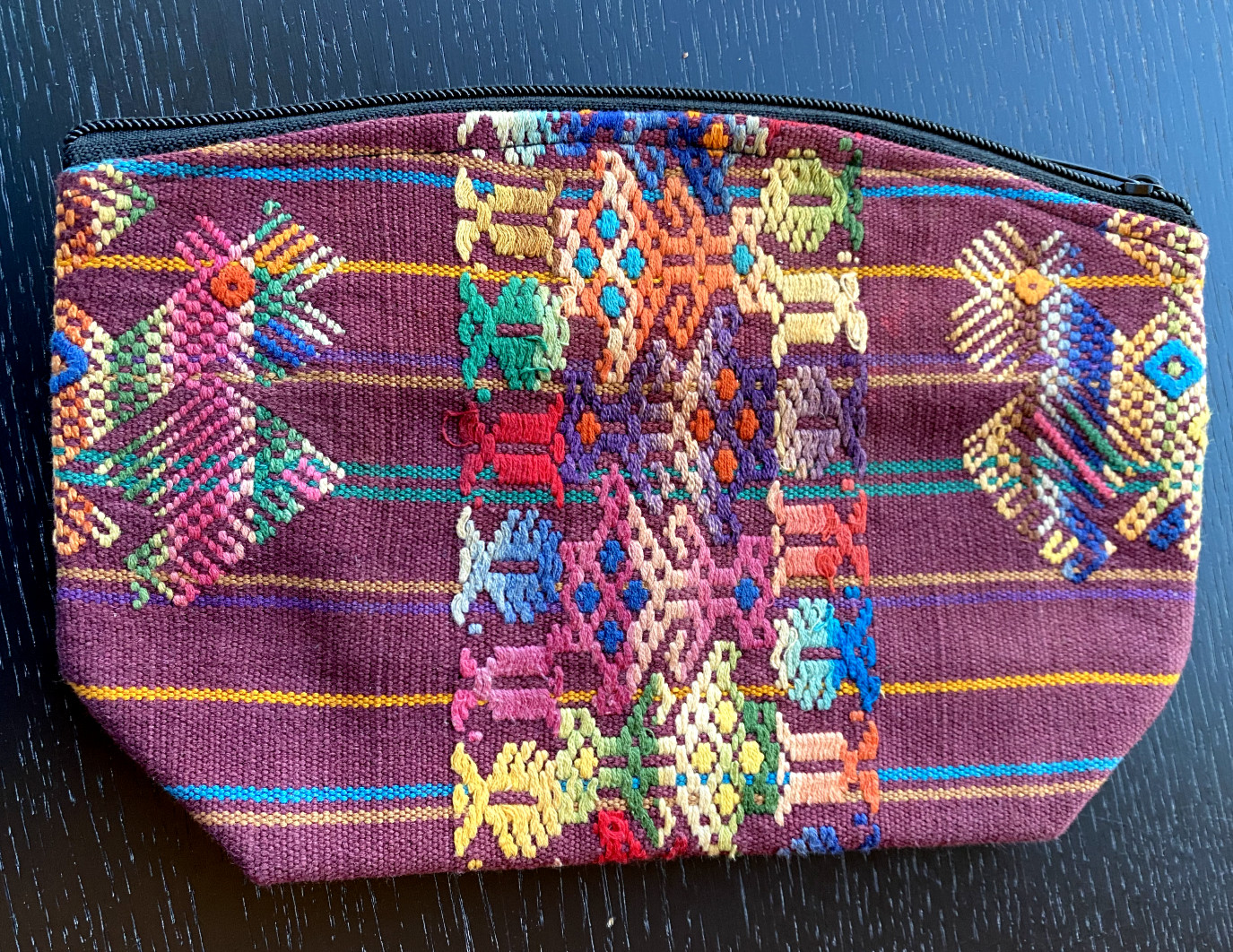 Case Waterproof Cosmetic Toiletry Bag Huipil Guatemala Travel Medium Burgundy#AR