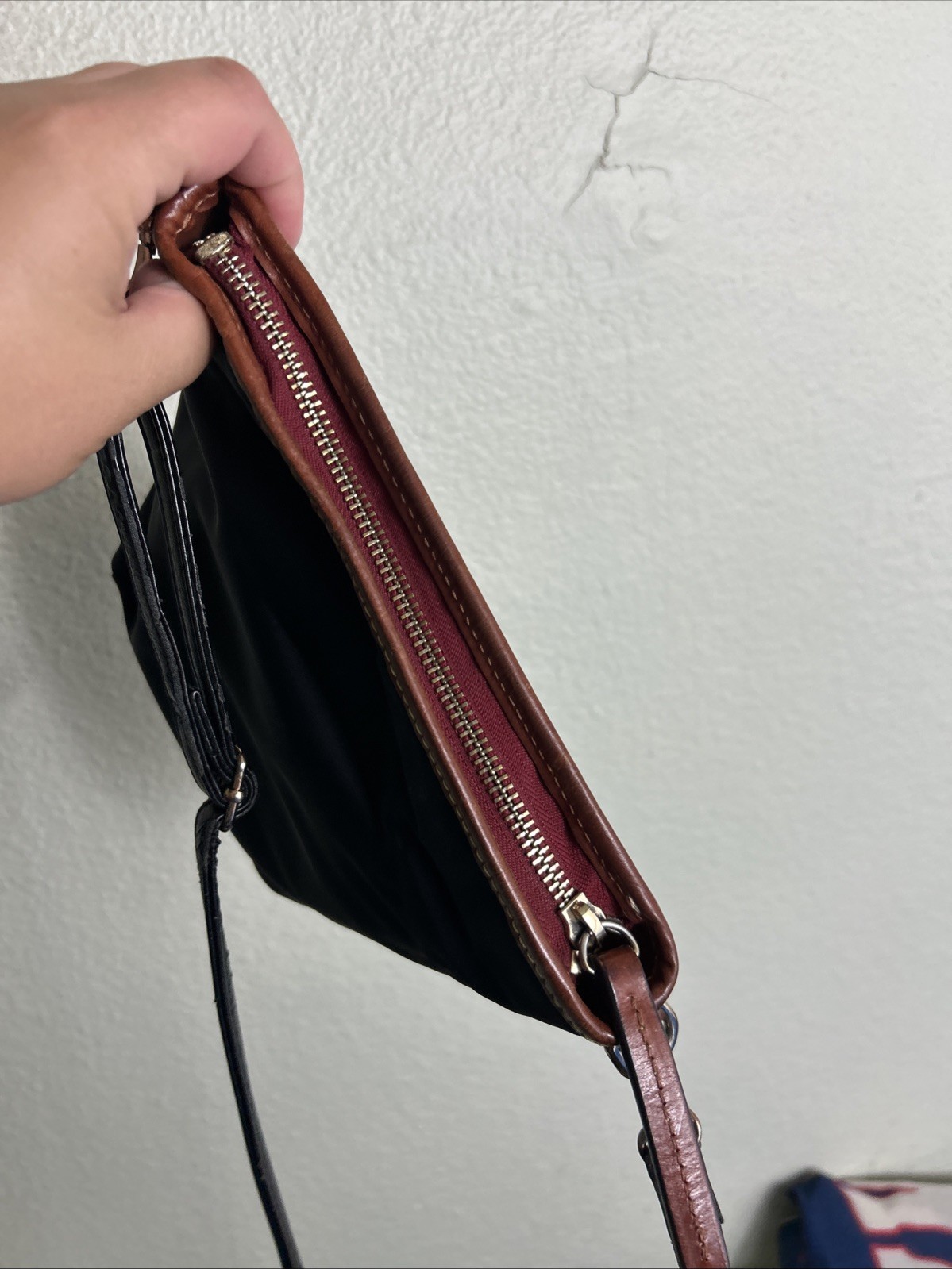 Dooney Bourke Small Black Polyester Shoulder Bag Leather Trim 8×5.5×3 Peeling