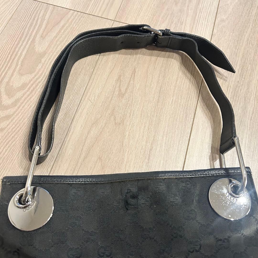 GUCCI Monogram GG Canvas Leather Shoulder Bag Black 8.7in x 10.8in x 3in