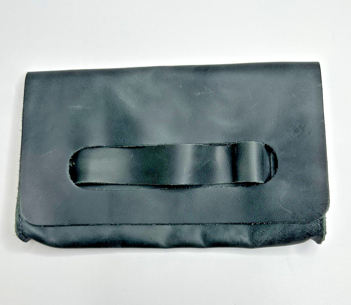 Hide and Drink Black Leather Clutch With Handle 5×8 in Small