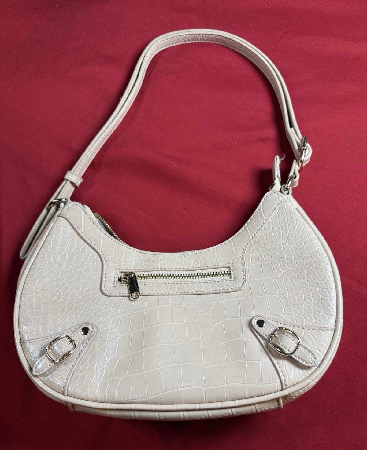 Wild Fable White Croc Embossed Crescent Zip Shoulder Bag Silver Hardware