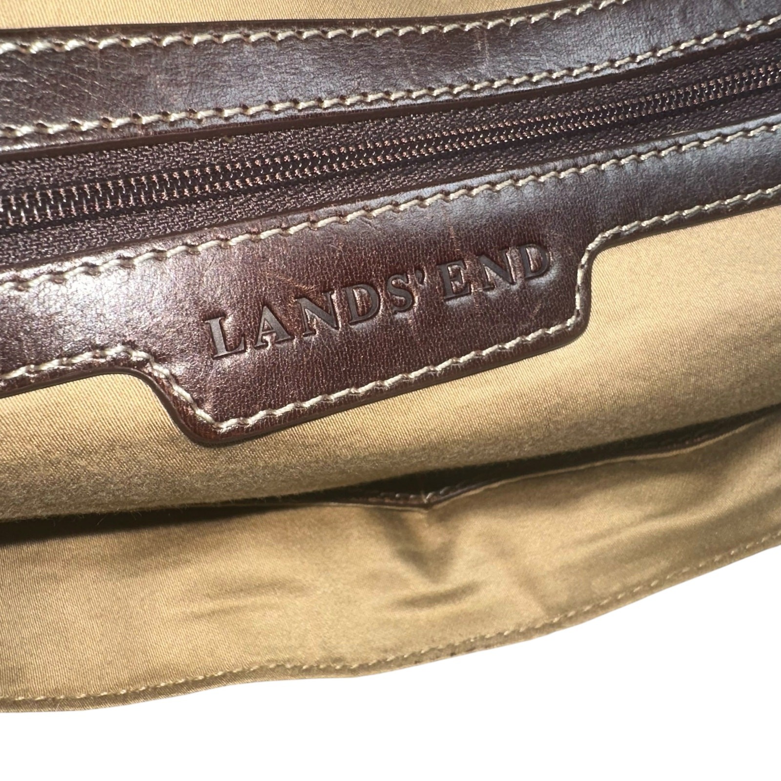 Lands’ End Wool Blend Tote Bag Brown Leather Trim Tassel Accent