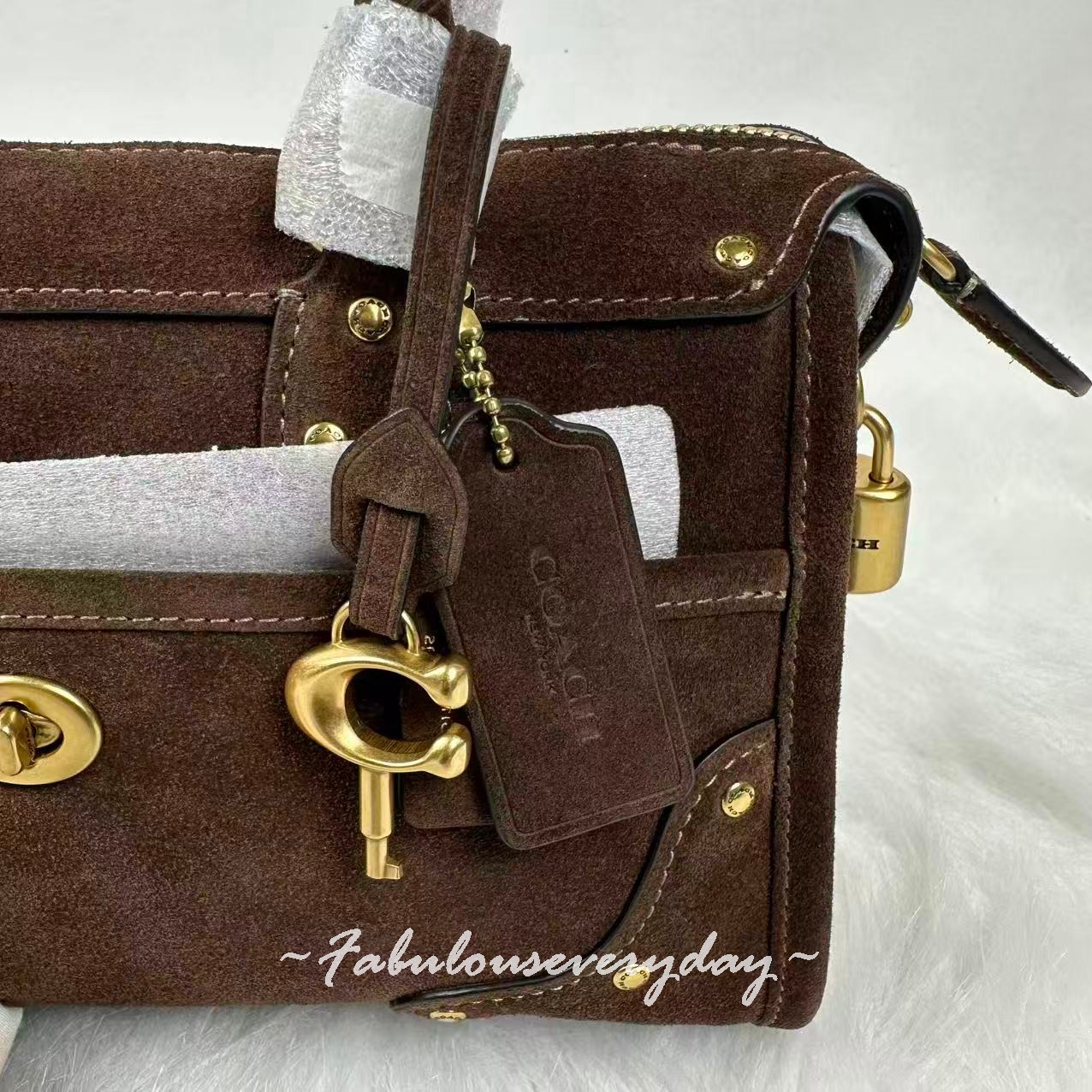 Coach Rhyder Satchel Bag 24 Crossbody Suede Leather Dark Chocolate Brown CFN70