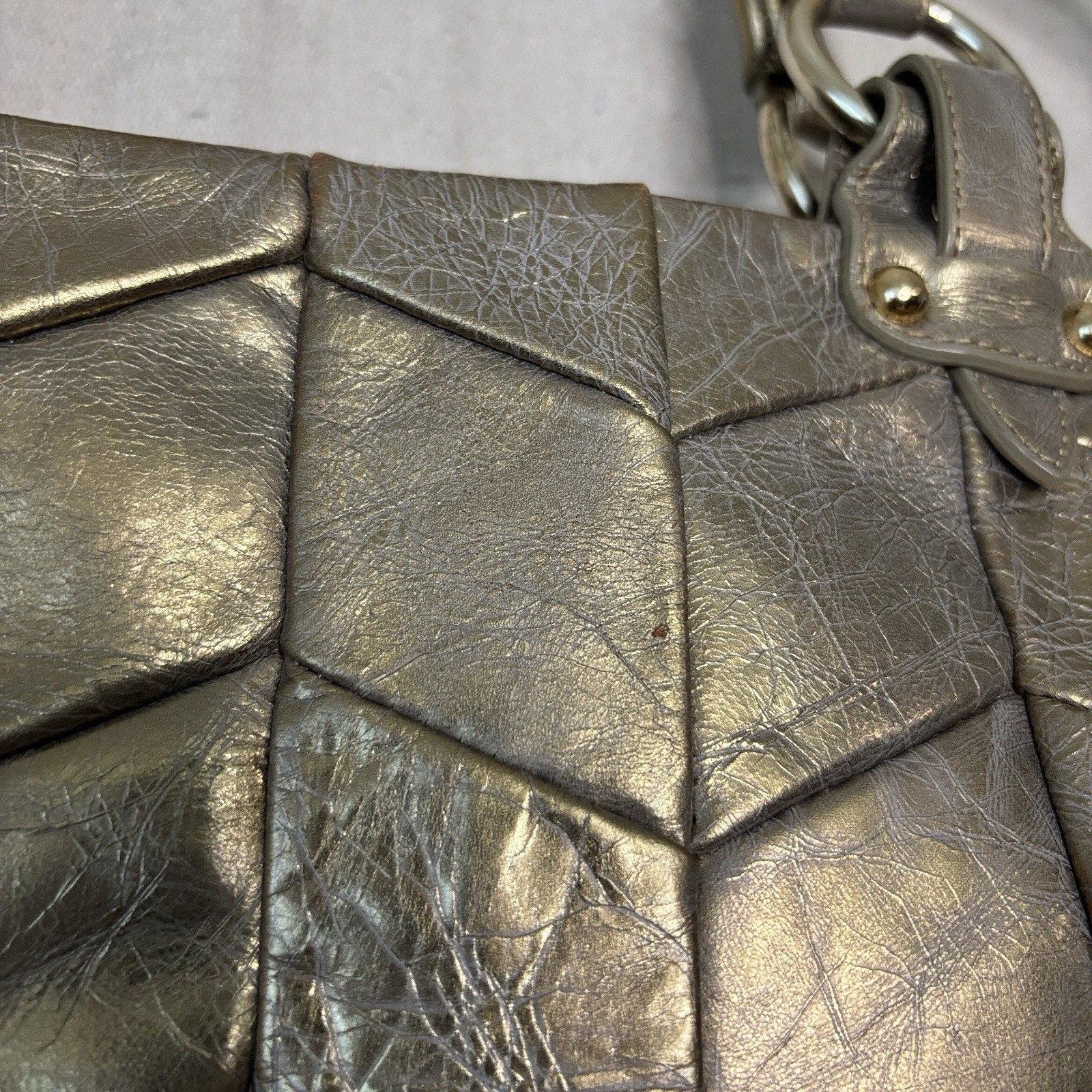 Charles David Leather Quilted Handbag Gold Braided Straps Old Money Quiet Luxury