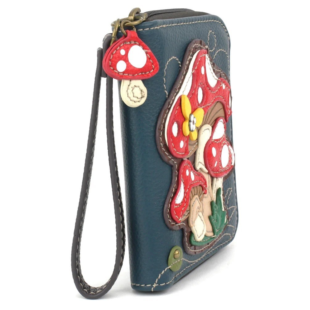 CHALA MUSHROOMS Zip Around Wallet Wristlet 4.5 in x 5.5 in x 1 in Blue NWT
