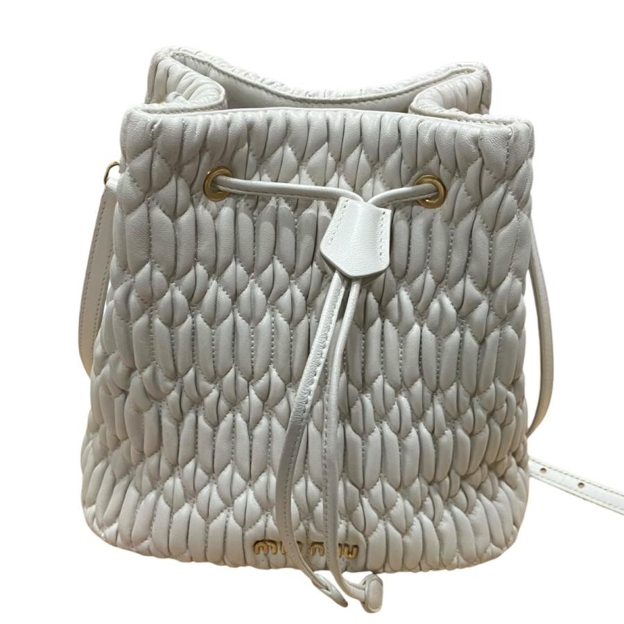 MIU MIU Bag: Nappa Matelassé Drawstring Ivory W19H20D12cm w/o accessories;