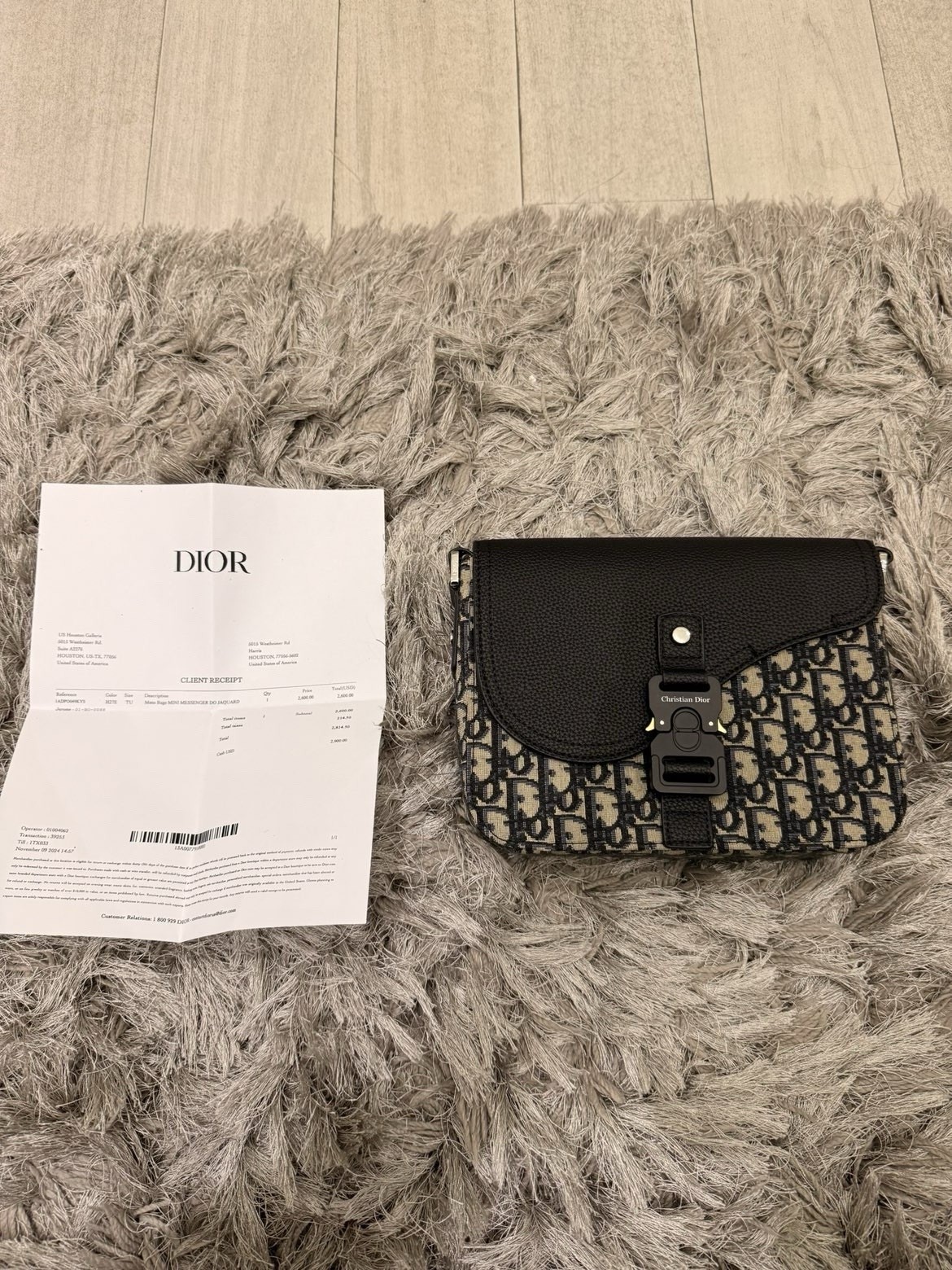 Dior Mini Monogram Oblique Crossbody Messenger Bag Beige Black Navy Receipt