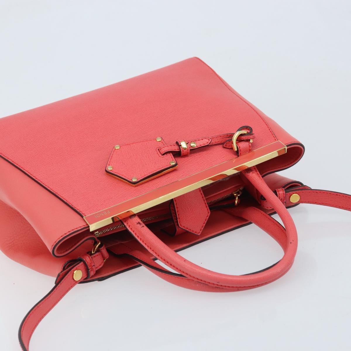 FENDI 2JOURS Hand Bag Leather 2way Pink Gold Auth gh2010