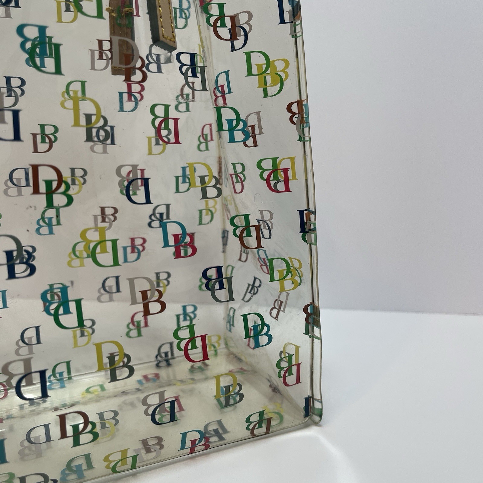 Dooney & Bourke Clear Logo Tote Bag Multicolor Print Double Leather Handles