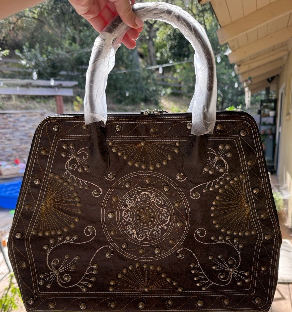 BRAND NEW Aldo Western/Bohemian Studded Brown Tote Bag with Zipper Closure