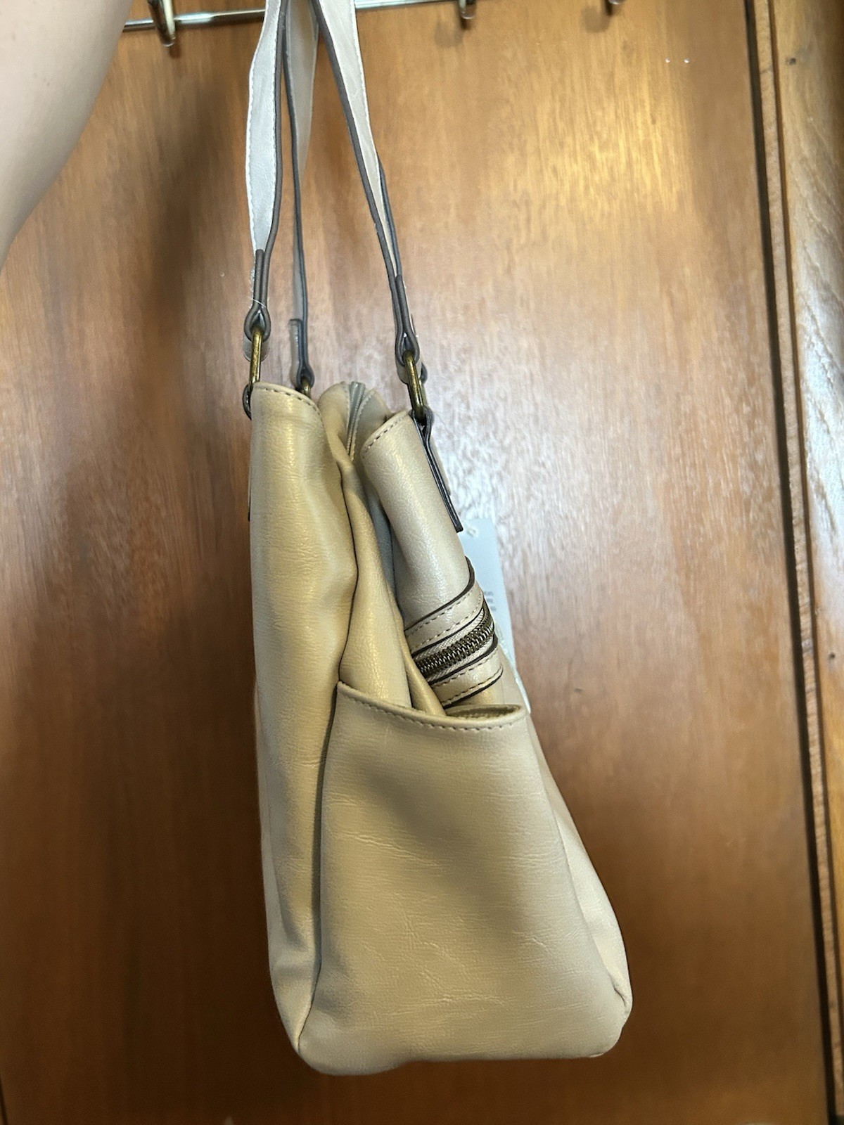 ROSETTI Beige Shoulder Bag Double Handles Zip & Magnetic Snap Pockets Gold