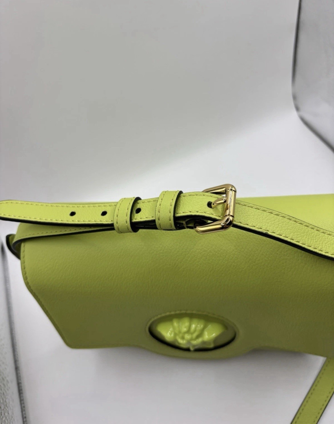 Versace bag La Medusa Logo Plaque Citron Leather Crossbody New $1625 Authentic