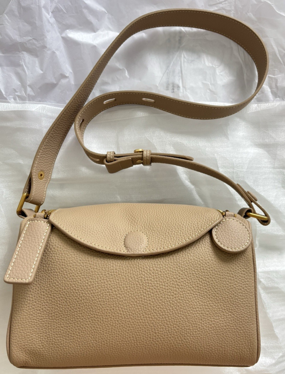 New Genuine Leather Women’s Crossbody Pillow Boston Handbag- Khaki/Light Grey