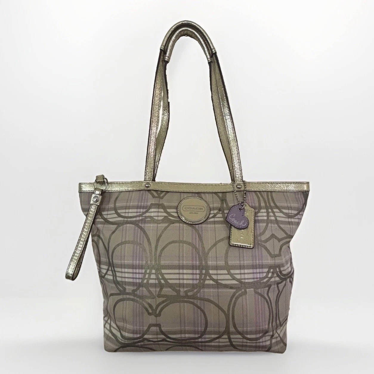 Coach F17474 Signature Tartan Plaid Tote Bag Multicolor Shoulder Purse