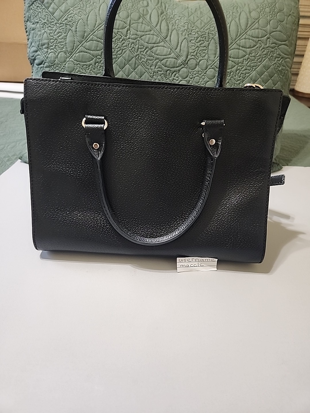 Kate Spade Cowhide Blk Pebbled Lthr. Satchel Bag 12 1/2 x 9 1×2 X 6