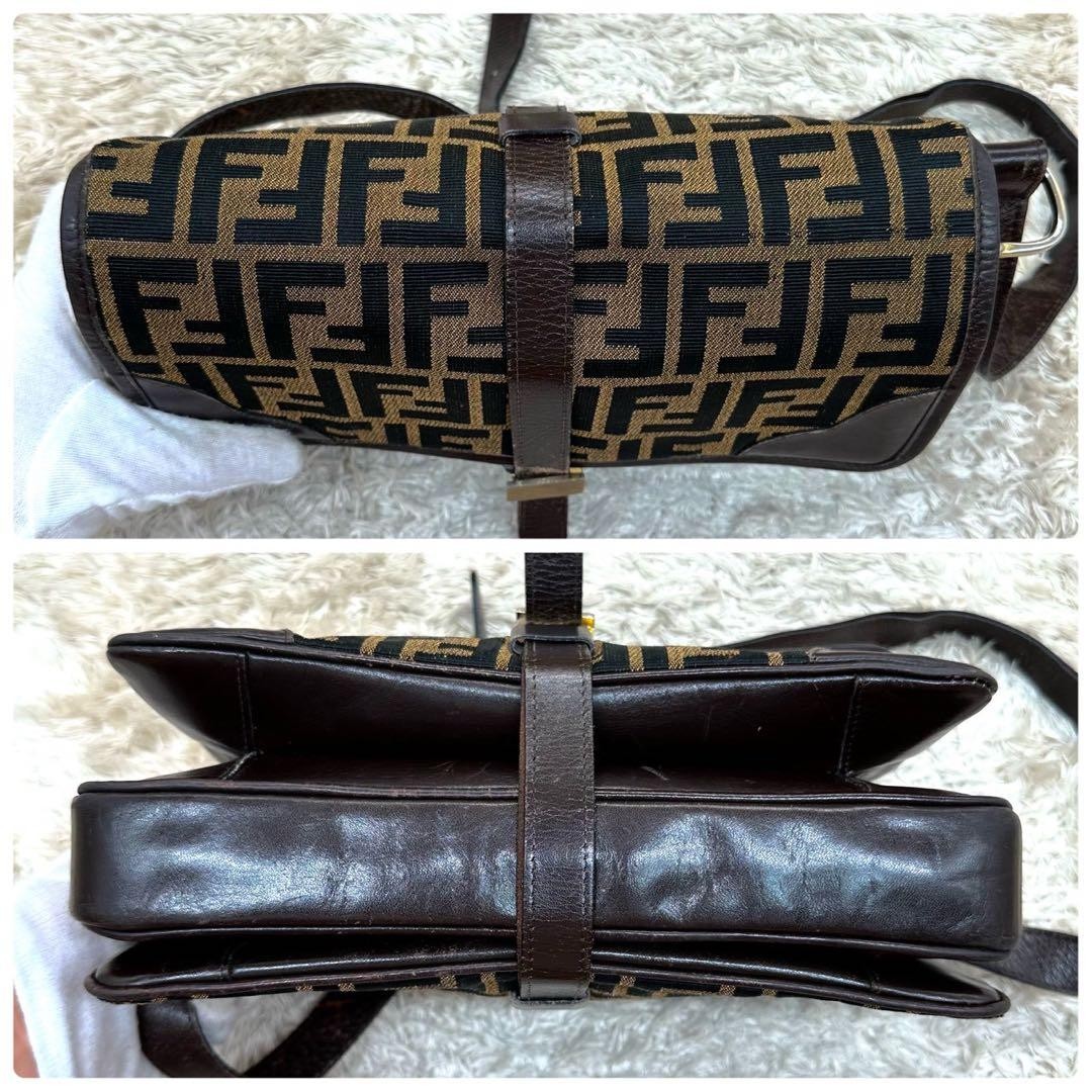 Fendi Zucca FF Monogram Shoulder Bag Vintage Classic Flap Canvas Leather Brown