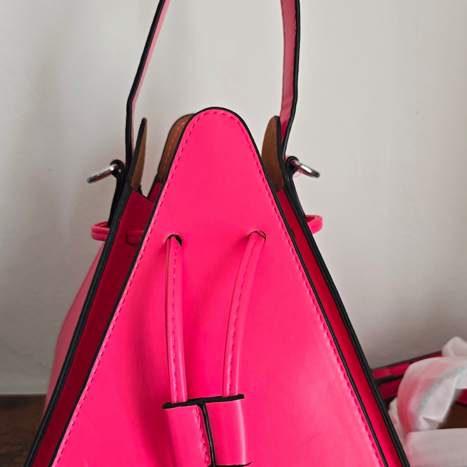 Pink Drawstring Bucket Bag Purse Medium w/ Detachable Crossbody Strap