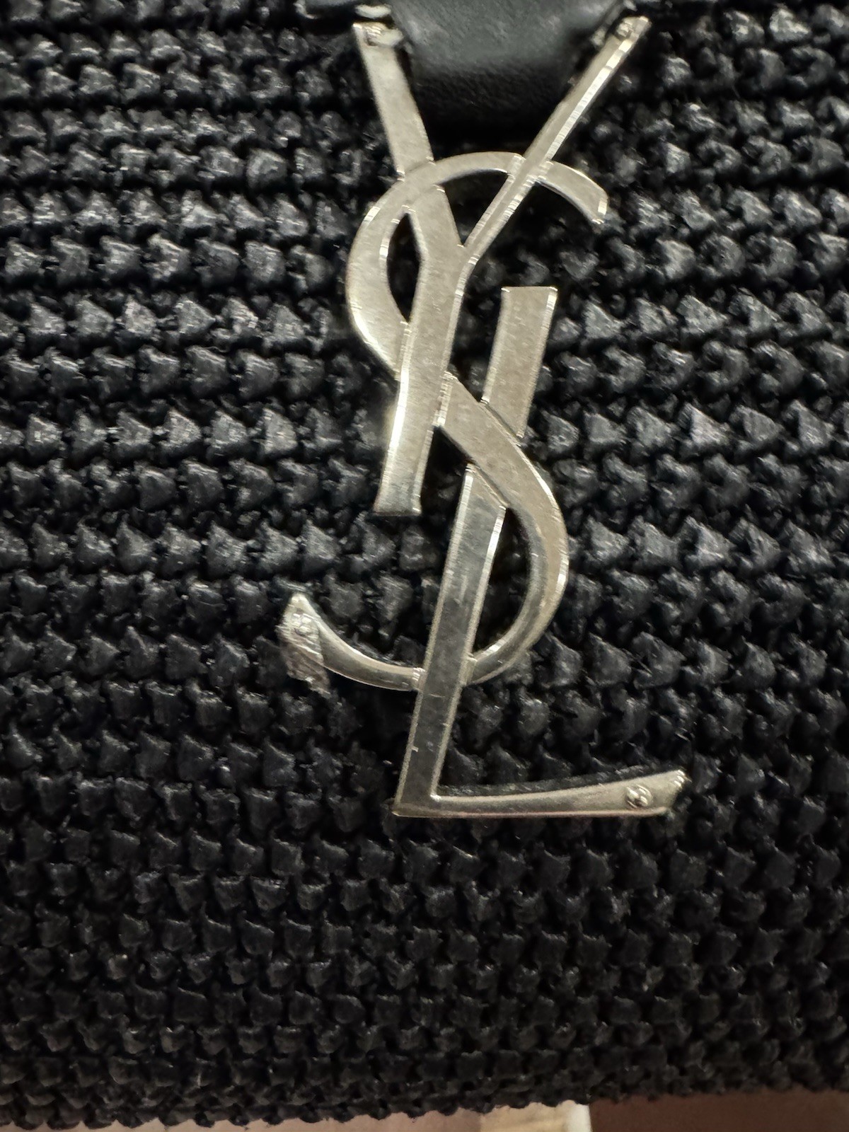 Saint Laurent Black Raffia & Leather YSL Monogram Baby Downtown Cabas Top Handle