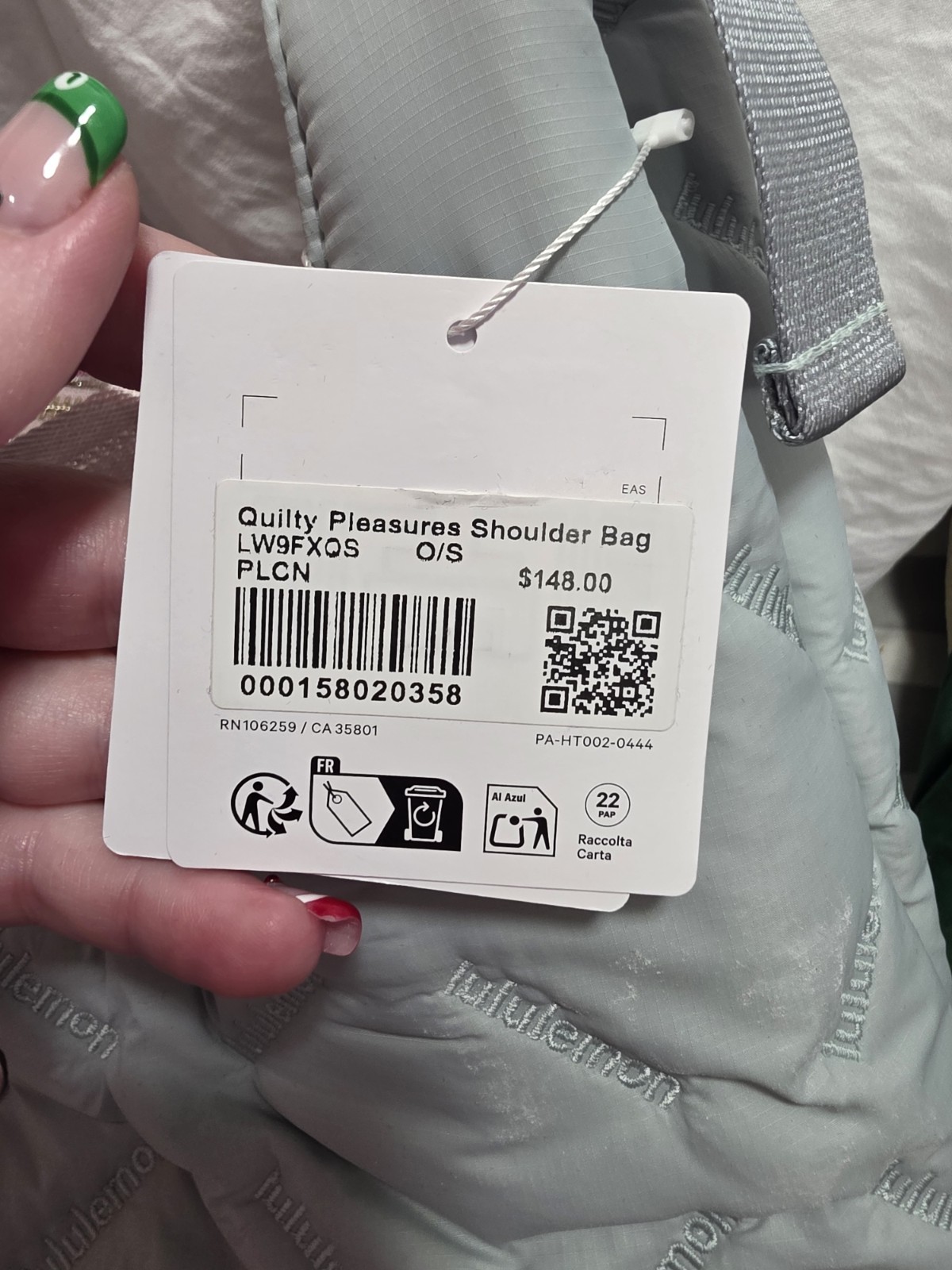 lululemon Quilty Pleasures Light Blue Shoulder Bag Water-Resistant Magnetic