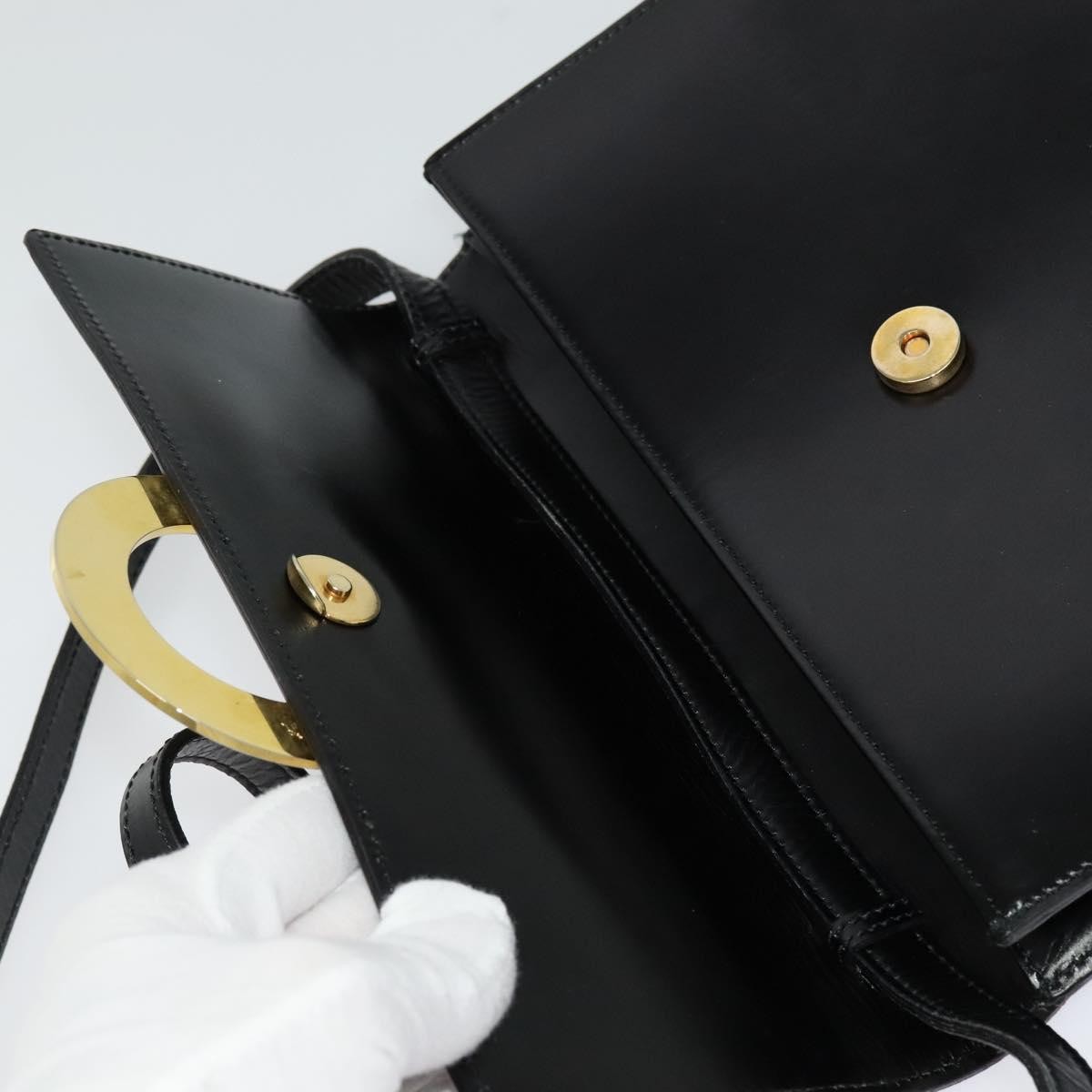 CELINE Circle Shoulder Bag Leather Black Gold Auth 118035