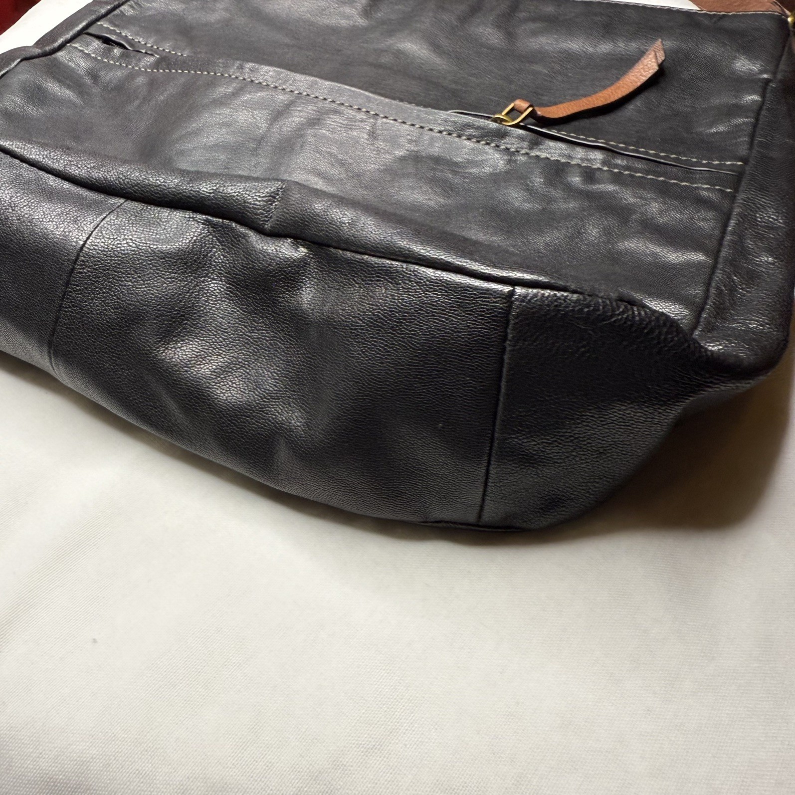 Fossil Purse Black Corey Messenger Hobo Tote Leather Crossbody Adjustable Strap