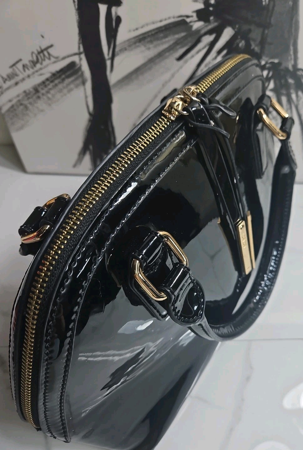 Bcbg Paris Sheen Black Satchel Top Double Handle Purse 12x8x5