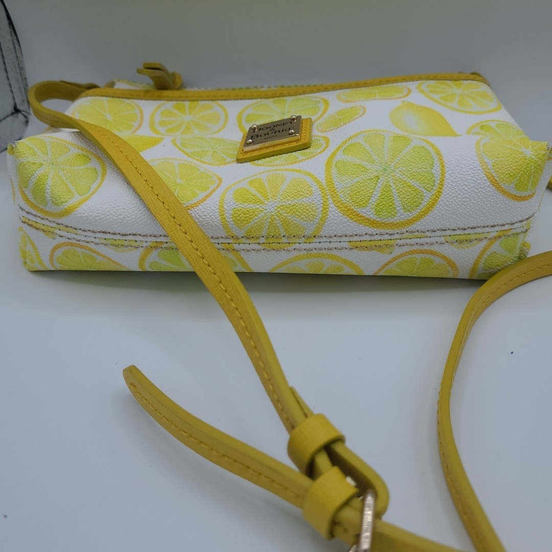 Dooney & Bourke Lemon Print Crossbody Bag Yellow White Zip Closure Zipper Accent