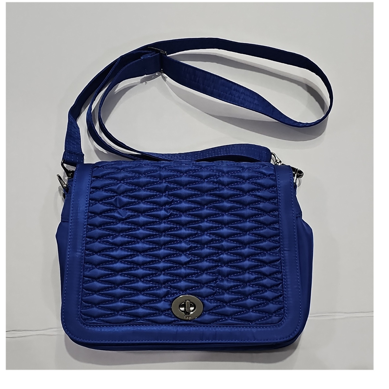 Lug Blue Quilted Crossbody Bag Zipper Accents Turn Lock Key Holder Women Medium