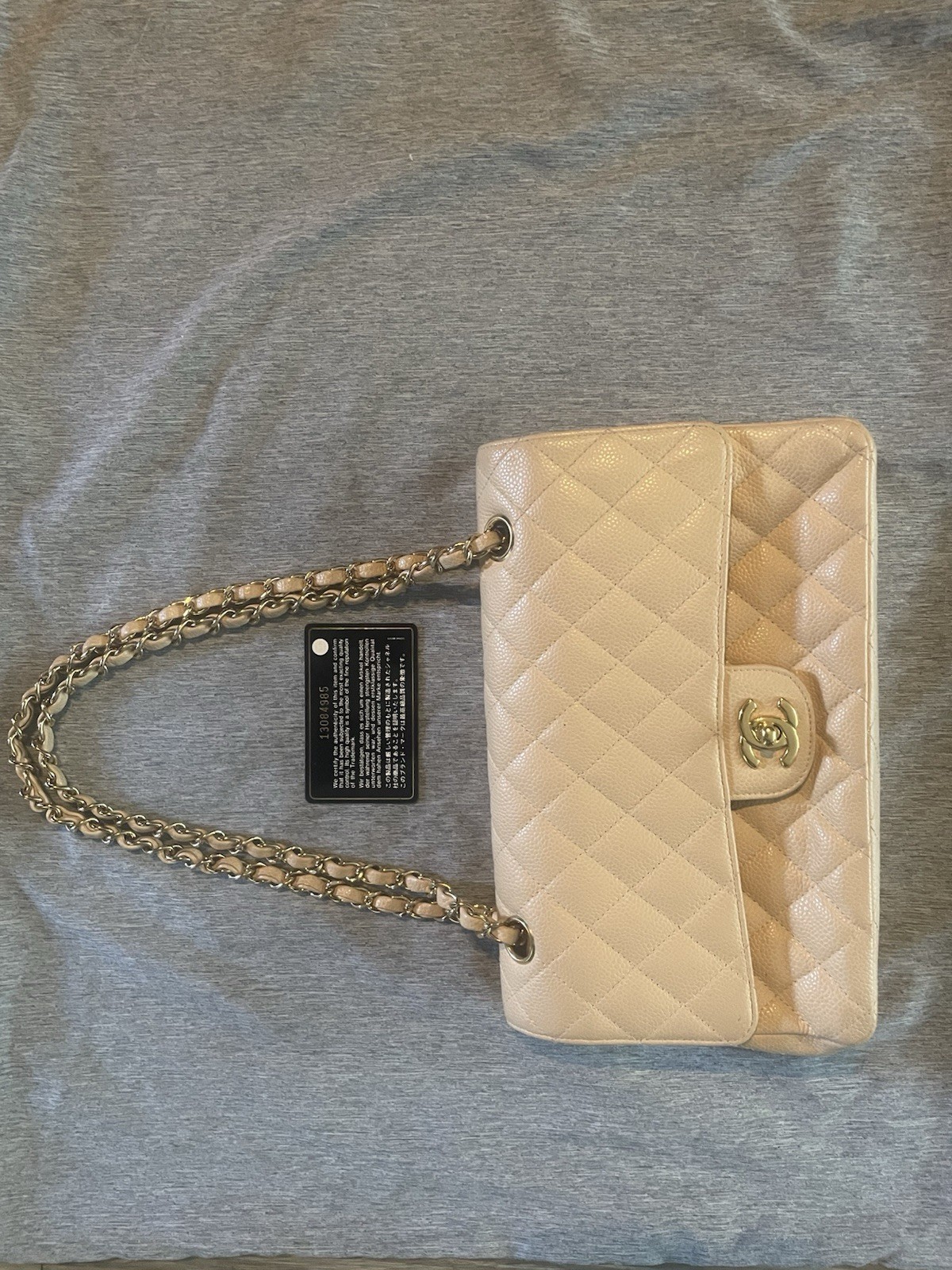 MINT Vintage CHANEL Medium Classic Double Flap Cream Caviar GHW With Card