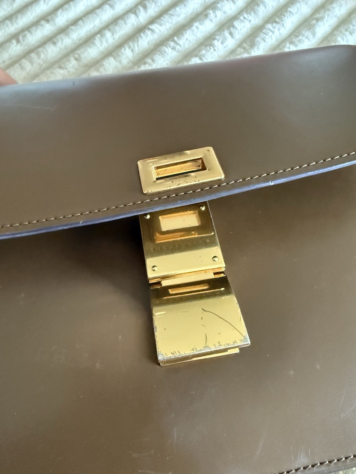 CELINE Paris Brown Shoulder Bag Turn Lock Gold Hardware Inner Pockets Dust Bag