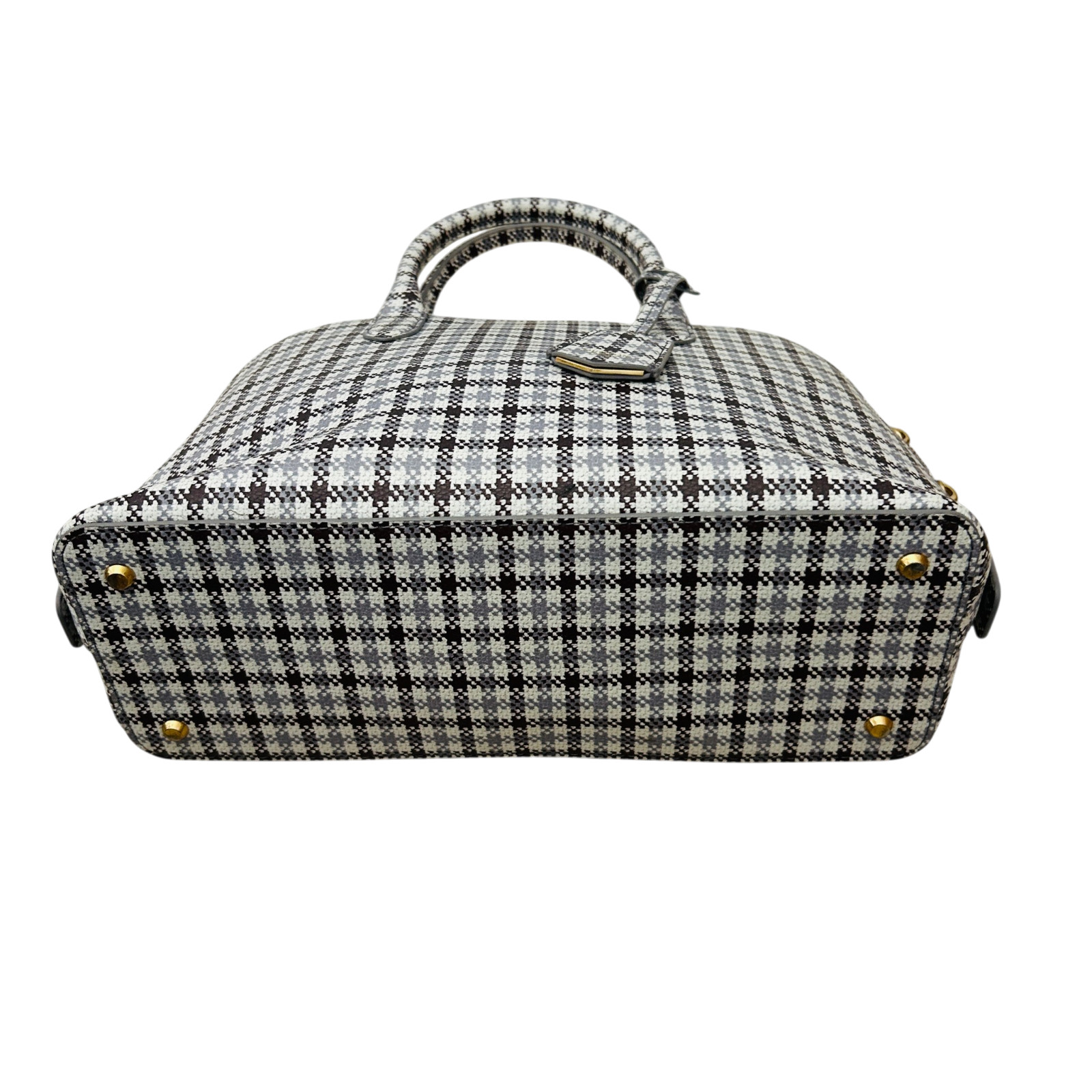 Oroton Maison Griptop Plaid Genuine Leather Bowling Bag Shoulder Strap Zip Top