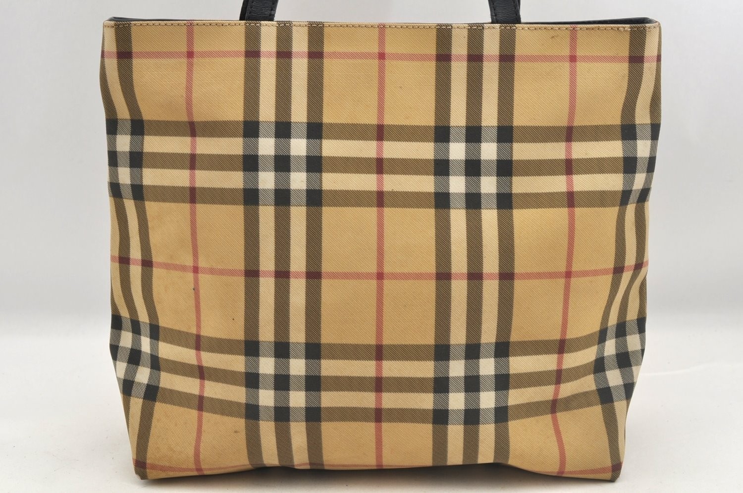 Authentic BURBERRY Vintage Nova Check PVC Leather Hand Tote Bag Beige AB893