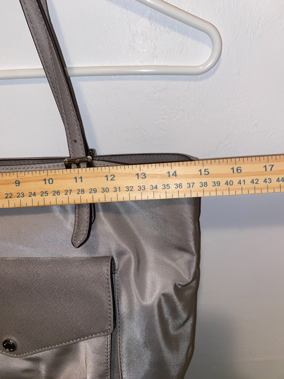 Michael Kors Steel Pearl Gray Large Saffiano Nylon Tote Shoulder Bag Purse MK