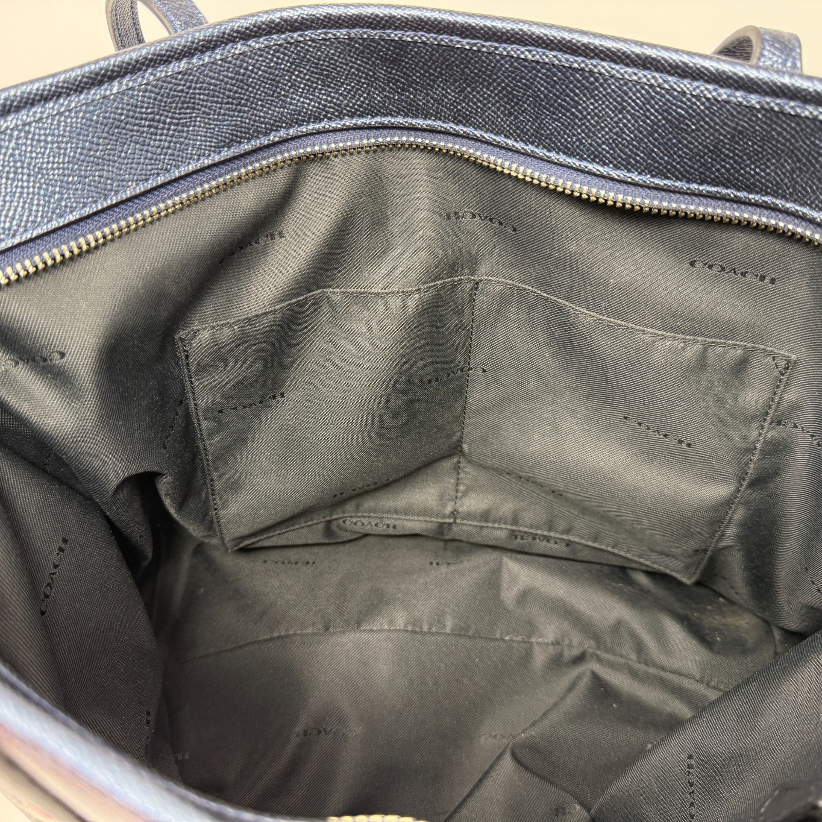 Coach City Zip Top Leather Tote Shoulder Bag Metallic Blue Style 27515