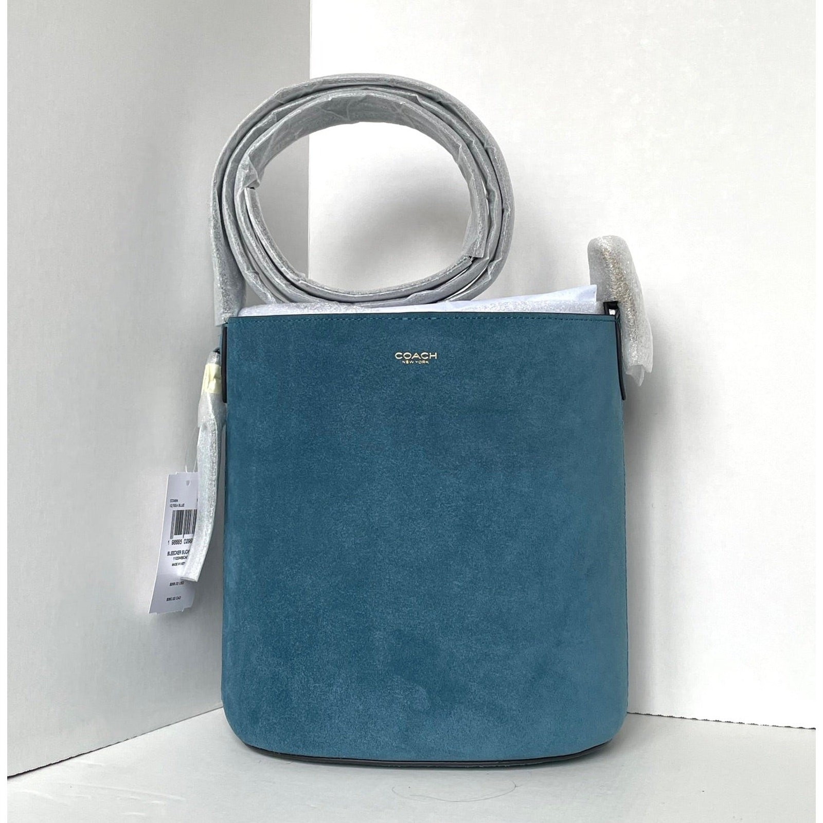 Coach Bleecker Bucket Bag 21 CCW84 Sea Blue Suede Leather Crossbody