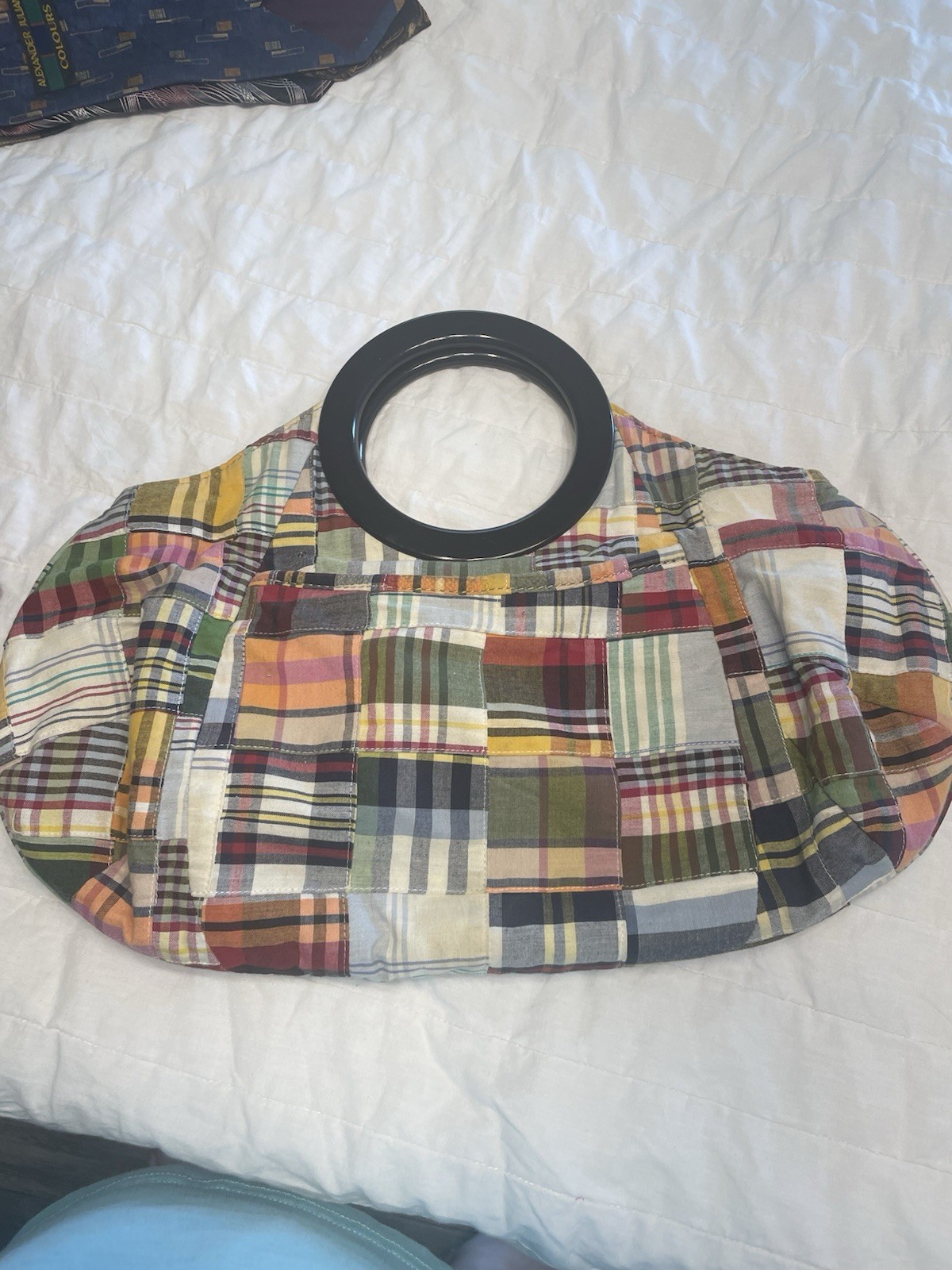Vintage J.CREW Multicolor Madras Patchwork Top Handle Purse