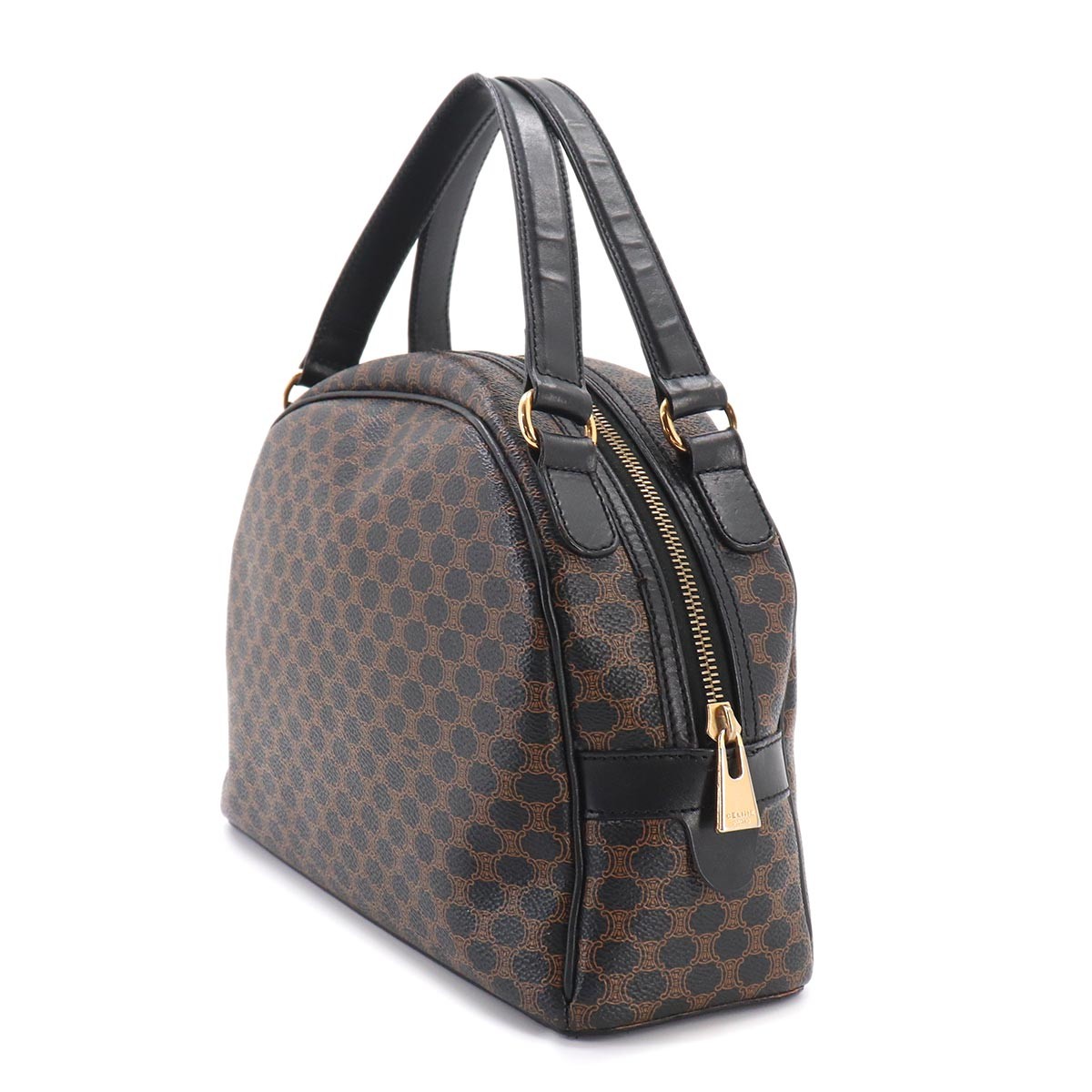 CELINE Macadam Hand Bag PVC Leather Black Brown Purse Vintage 90332453