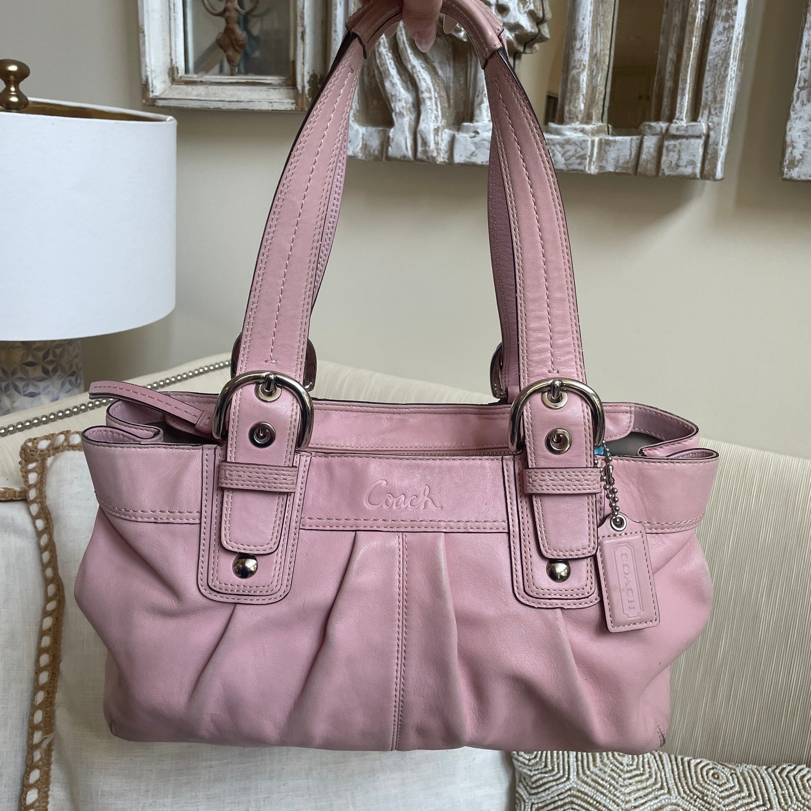 Rare 2009 Coach Soho Pleated Leather Tote F13732 Pink Y2K Shoulder Bag