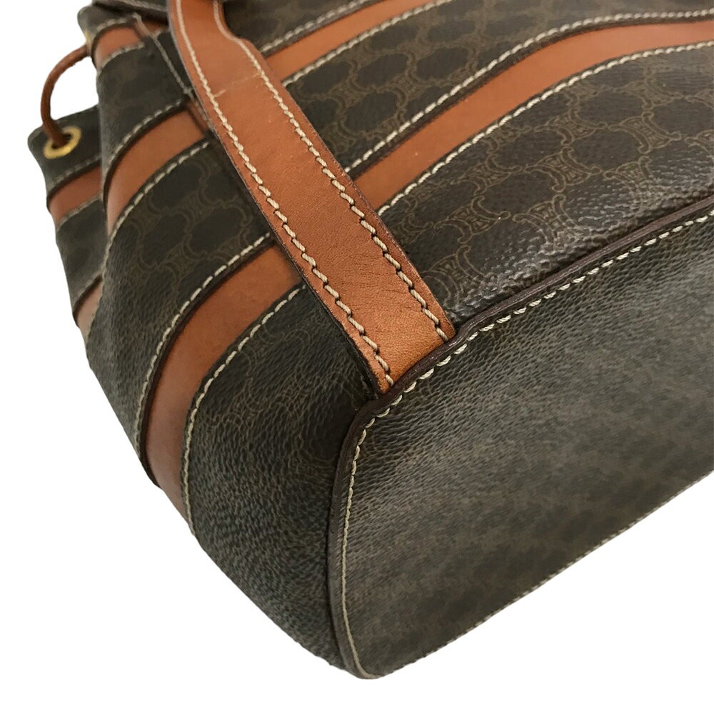 CELINE Mini Backpack Macadam Triomphe Canvas Brown Leather Drawstring Bag 99