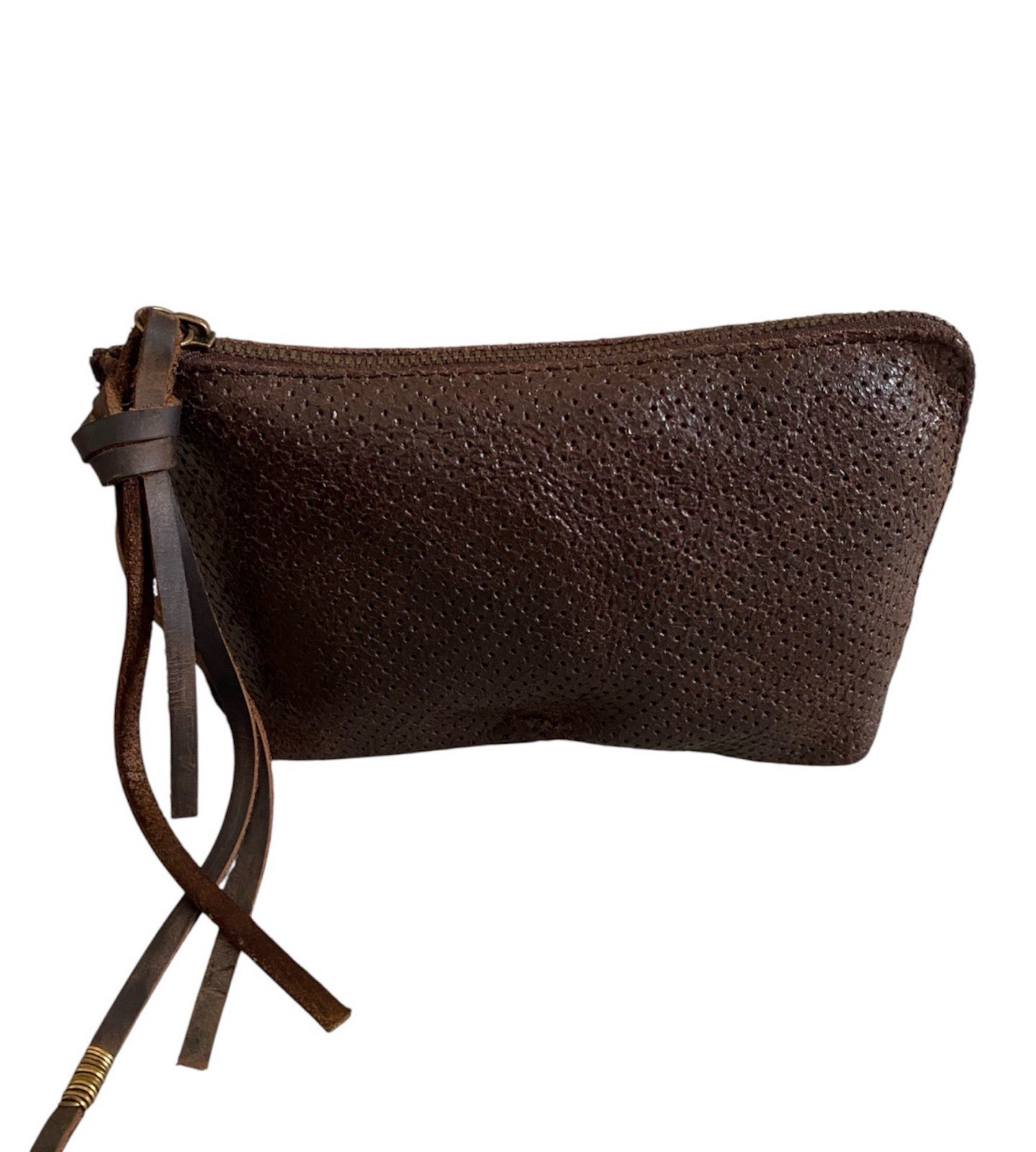 Jo Perforated Genuine Leather Brown Clutch